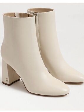 Sam Edelman Cream Block-Heel Ankle Boots